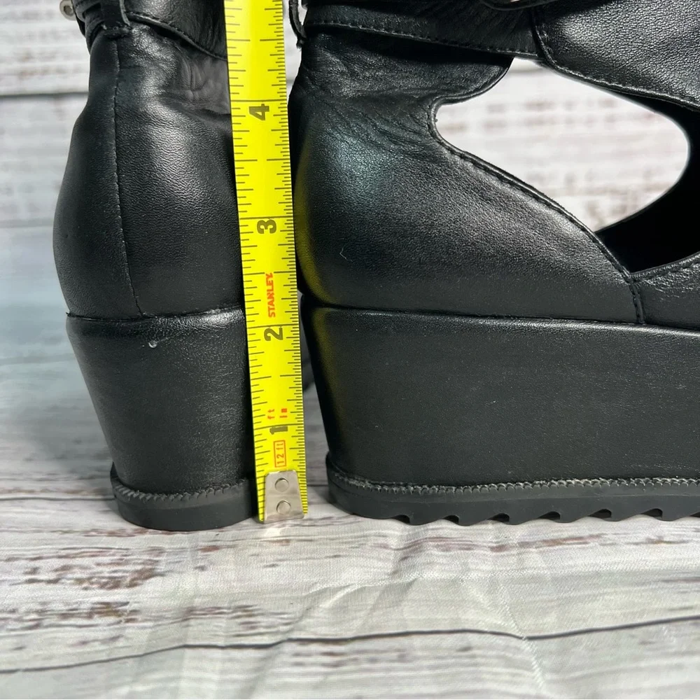 Unif Womens 5 Black Platform Studded Spike Shoes Cut Out  100% Leather Goth Punk